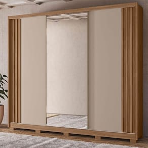 Guarda Roupa Casal Ambiente Arizona 3 Portas Carvalho Fendi Com Espelho - Moval