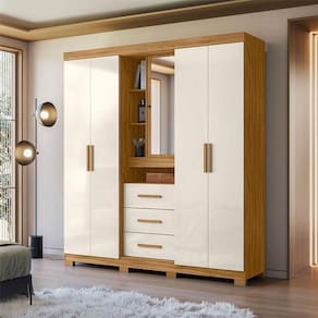 Guarda Roupa Solteiro Ambiente Eldorado 5 Portas Freijó Off White Com Espelho - Moval