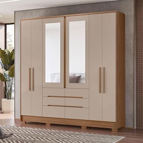 Guarda Roupa Casal Ambiente San Francisco 6 Portas Carvalho Fendi Com Espelho - Moval