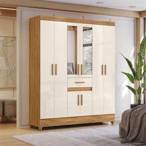 Guarda Roupa Casal Ambiente Portugal 8 Portas Freijó Off White Com Espelho - Moval