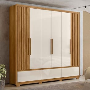 Guarda Roupa Casal Ambiente Amazonas 6 Portas Freijó Off White- Moval