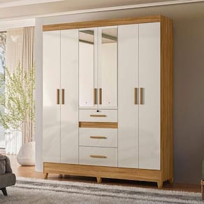Guarda Roupa Casal Ambiente Itatiba 6 Portas Freijó Off White Com Espelho - Moval