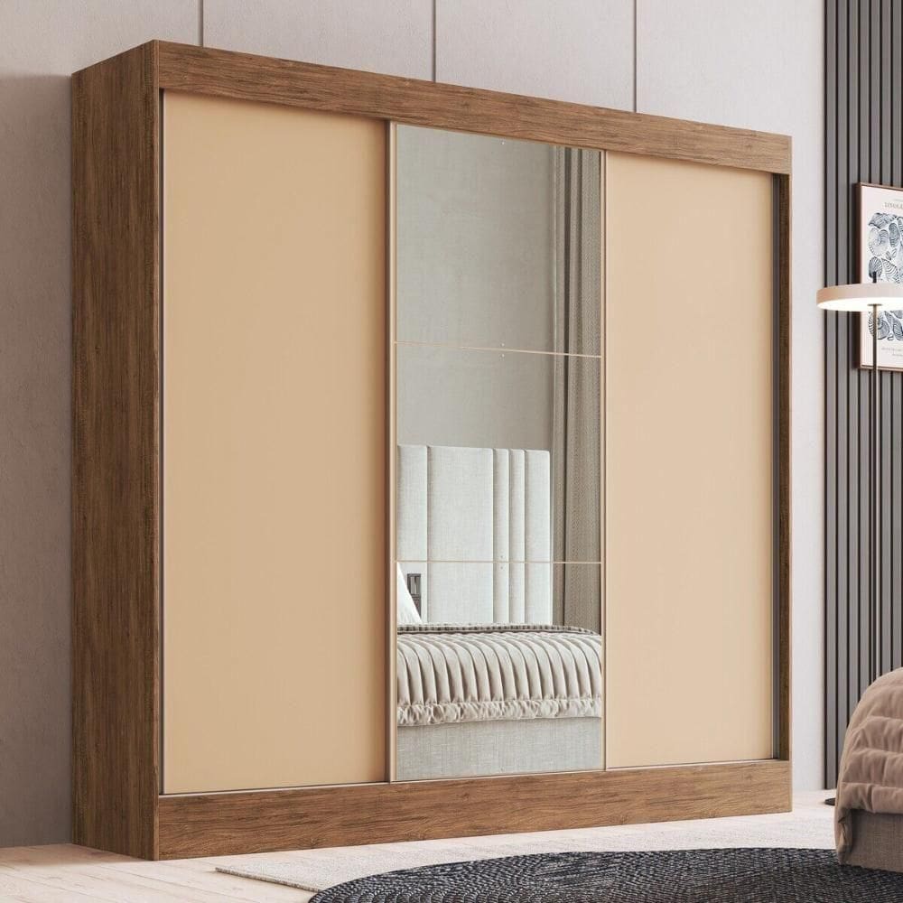 Guarda-roupas Casal Com Espelhos Flex Multimóveis Cr35265 Castanho-nude