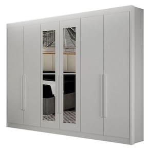 Guarda Roupa 6 Portas Diamante Gold Com Espelho Branco - Leifer Móveis