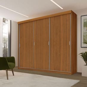 Guarda Roupa Casal Ambiente ímola 3 Portas De Correr Carvalho New - Luapa