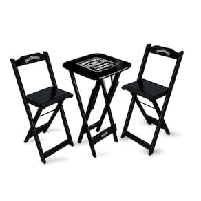 Mesa Bistrô Dobrável Jack Daniel`s com 2 Banquetas de Madeira para Bares e Restaurantes Preta