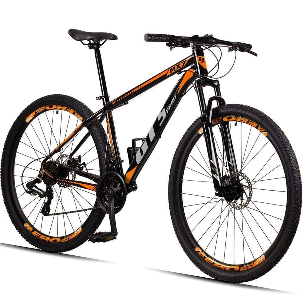 Bicicleta Aro 29 Gt Sprint Mx7 24v Index Freio Disco Alumínio Suspensão Aero Mtb - Preto Laranja