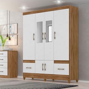 Guarda Roupa Casal Ambiente Ms912 6 Portas Naturale Branco Com Espelho - Moval