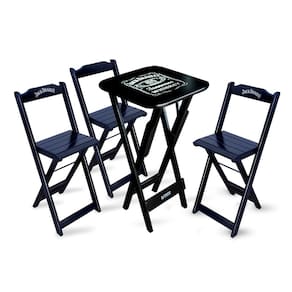 Mesa Bistrô Dobrável Jack Daniel`s com 3 Banquetas de Madeira para Bares e Restaurantes Preta