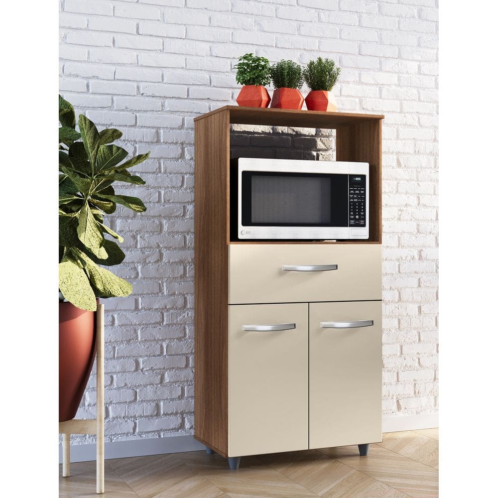 Balcão Multiuso Luna 60cm Nicho para Forno 2 Portas 1 Gaveta - Savana/Off White Móblis