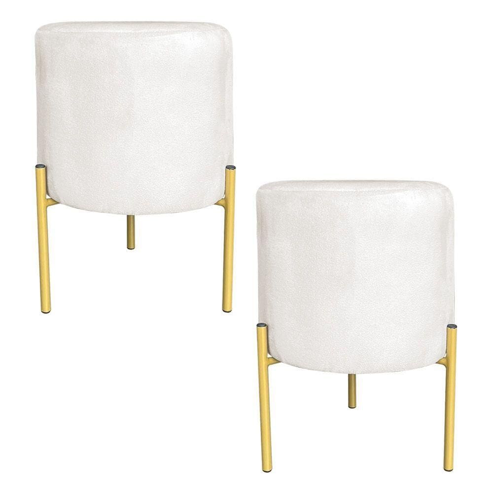 Kit 2 Puffs Decorativo Soren Suede Pés De Ferro Dourado - Pallazio Cor Marrom Rato