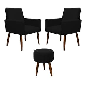 Kit 2 Poltronas Com Puff Redondo Para Sala Nina Preto