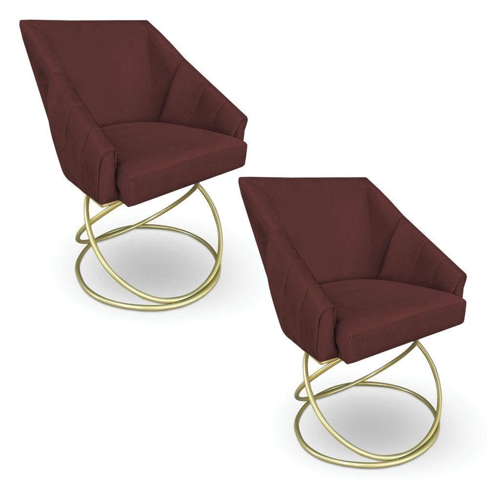 Kit 2 Poltronas Luxo Alana Suede Marsala Base De Ferro Dourado - Pallazio