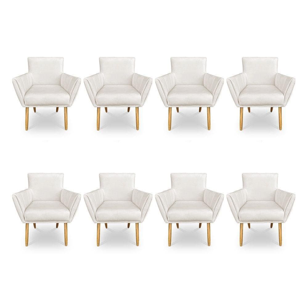 Kit 8 Poltronas Decorativa Leticia Suede Pés Palito Castanho - Pallazio Cor Marrom Rato