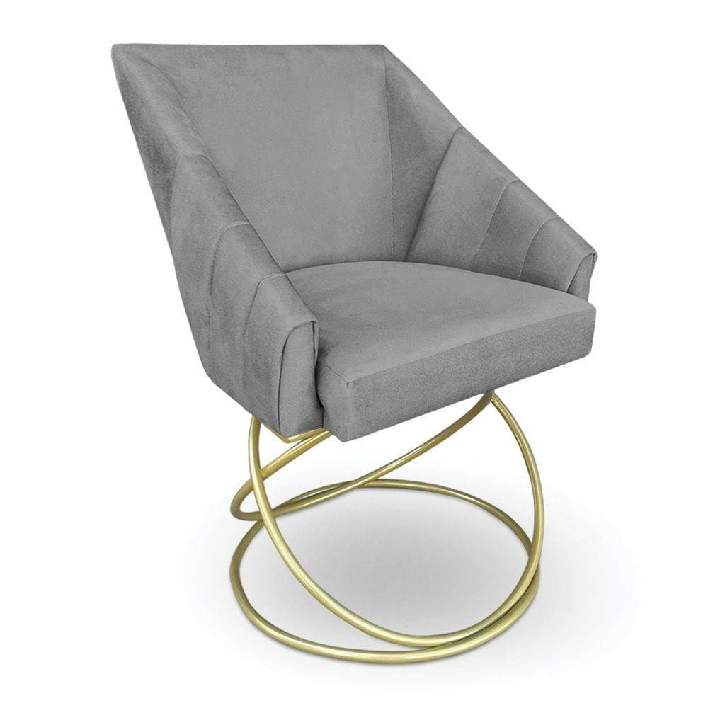 Poltrona Luxo Alana Suede Grafite Base De Ferro Dourado - Pallazio