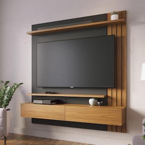 Painel Home Suspenso 2 Portas `s 65" Juriti - Noce Milano-preto Fosco
