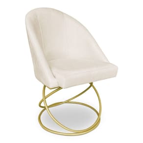 Cadeira Poltrona De Jantar Bela Suede Bege Base Metálica Luxo Dourado - Pallazio