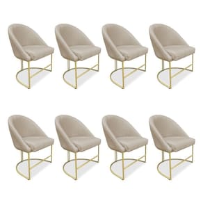 Kit 08 Cadeiras Poltrona De Jantar Bela Veludo Base Metálica Industrial Dourado - Pallazio Cor Rosê