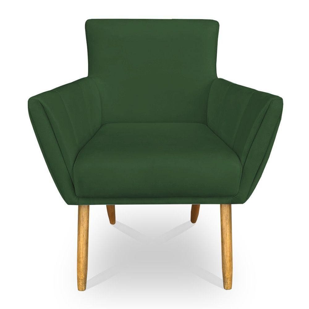 Poltrona Decorativa Leticia Suede Verde Pés Palito Castanho - Pallazio