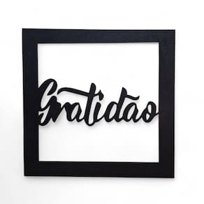 Placa Decorativa Palavra Gratidão em Mdf Cor Preto 19 cm