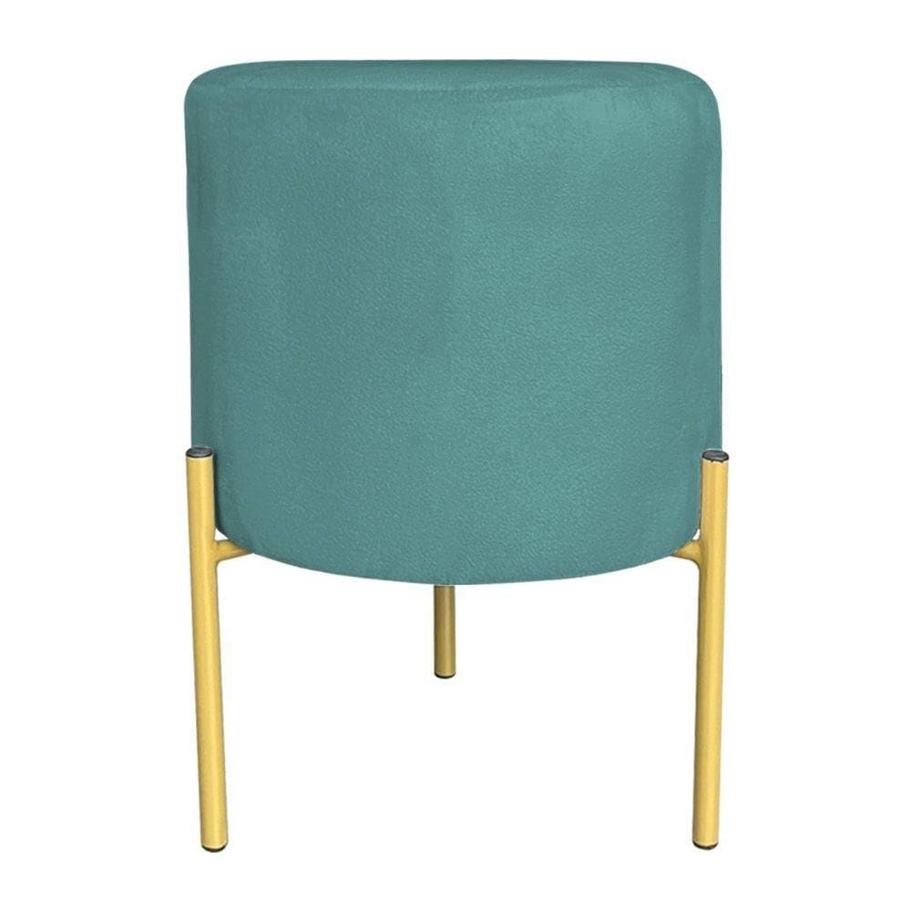 Puff Decorativo Soren Suede Azul Turquesa Pés De Ferro Dourado - Pallazio