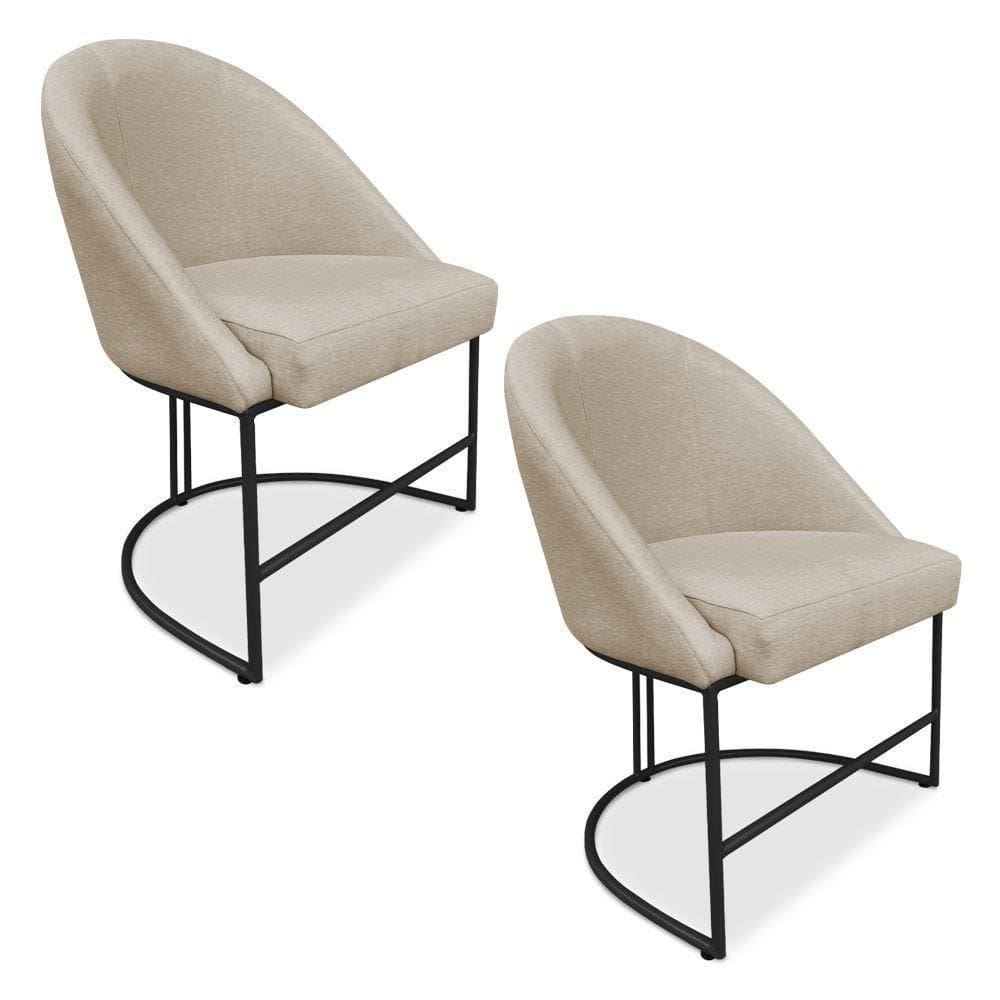 Kit 02 Cadeiras Poltrona De Jantar Bela Veludo Base Metálica Industrial Preto - Pallazio Cor Preto