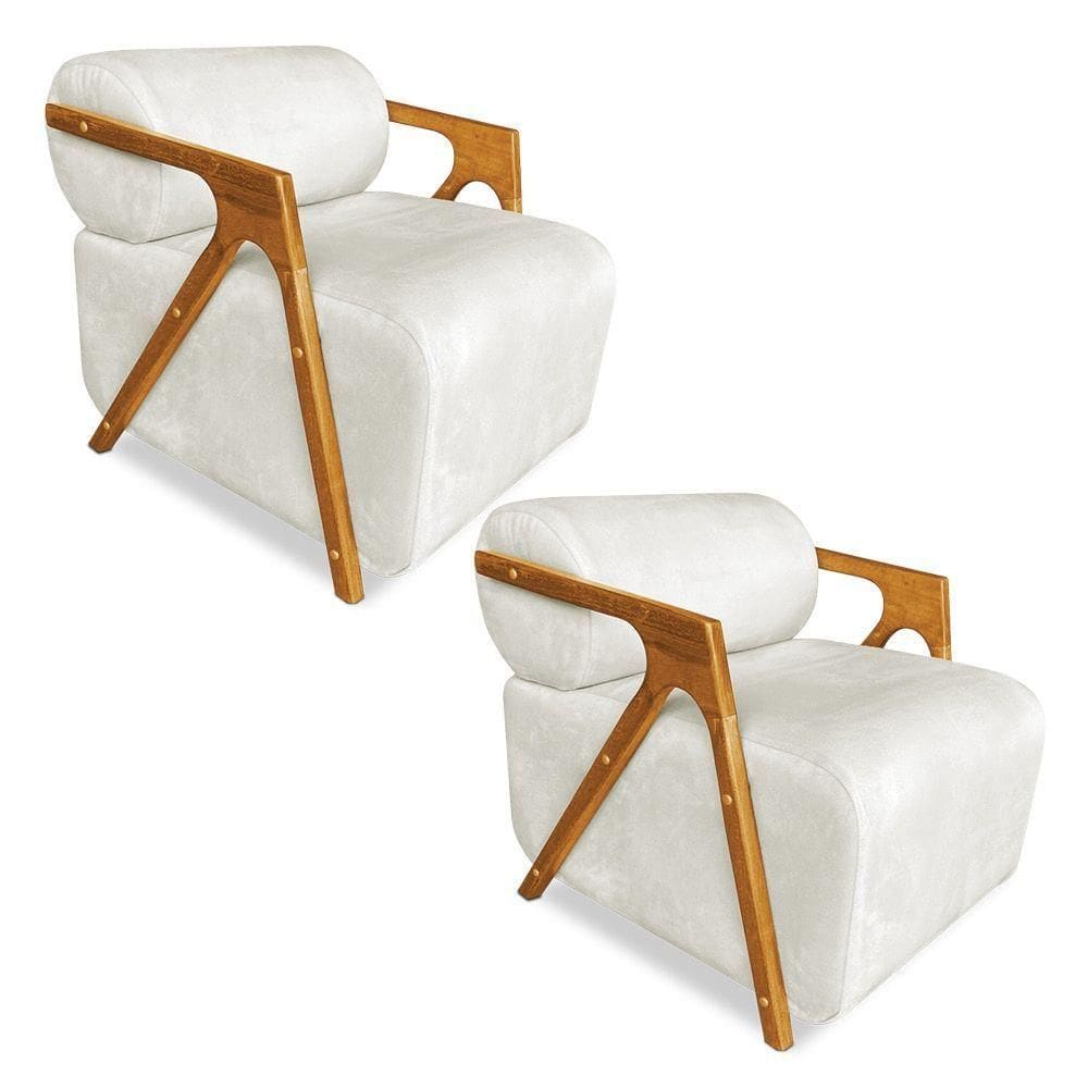 Kit 02 Poltronas Decorativa Marselha Veludo Base De Madeira - Pallazio Cor Cinza