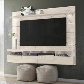 Painel Bancada Suspensa Com Led Tvs Até 60 Polegadas Lana - Calacata Off White