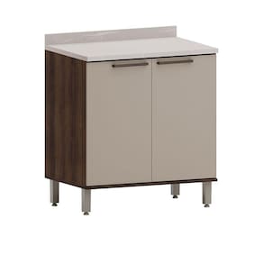 Balcão De Cozinha 80cm 2 Portas E Com Tampo Luna Luciane Móv Nogueira Dourado-cinammon