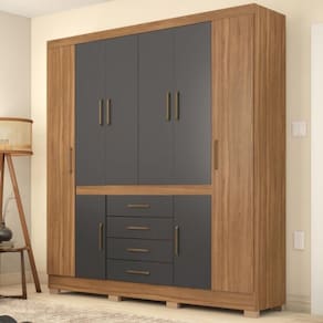 Guarda Roupa Casal 8 Portas E 4 Gavetas New México - Amêndola Grafito