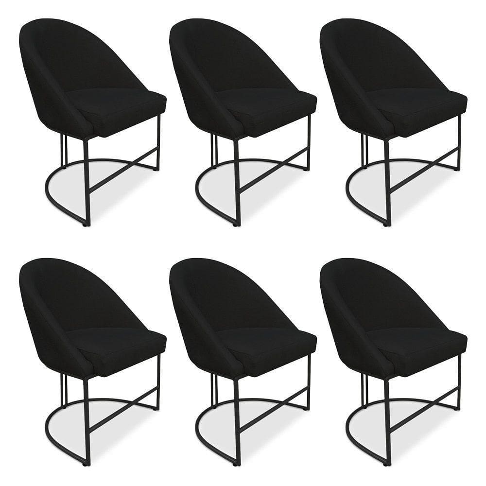 Kit 06 Cadeiras Poltrona De Jantar Bela Veludo Preto Base Metálica Industrial Preto - Pallazio