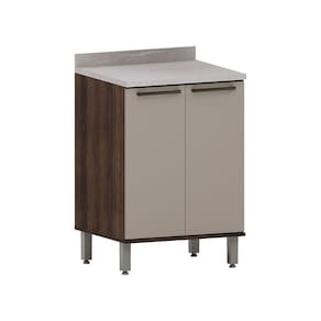 Balcão De Cozinha 60cm 2 Portas E Com Tampo Luna Luciane Móv Nogueira Dourado-cinammon