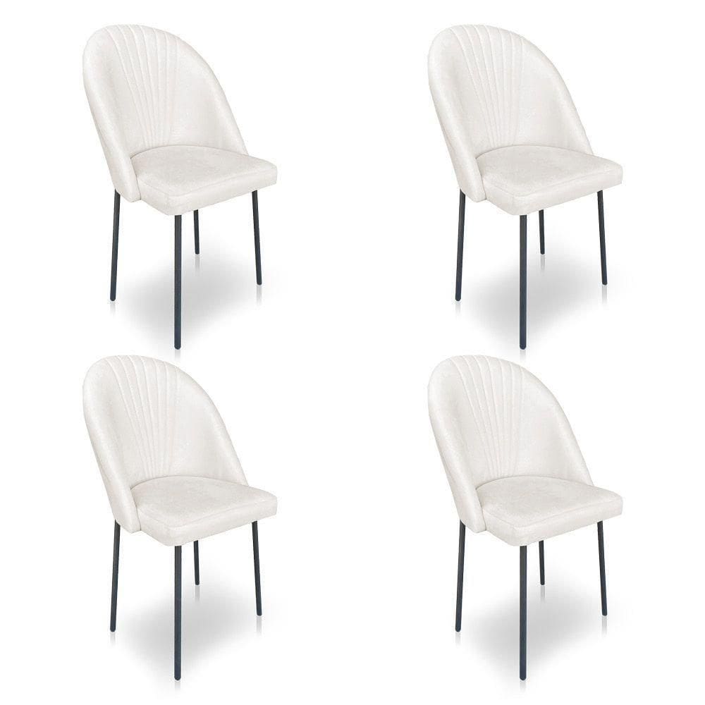 Kit 4 Cadeiras Poltrona De Jantar Ariel Suede Pés De Ferro Preto - Pallazio Cor Grafite