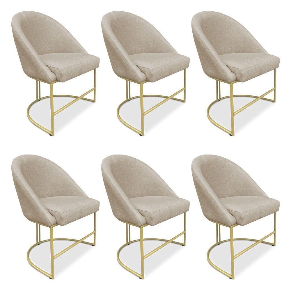 Kit 06 Cadeiras Poltrona De Jantar Bela Veludo Base Metálica Industrial Dourado - Pallazio Cor Preto