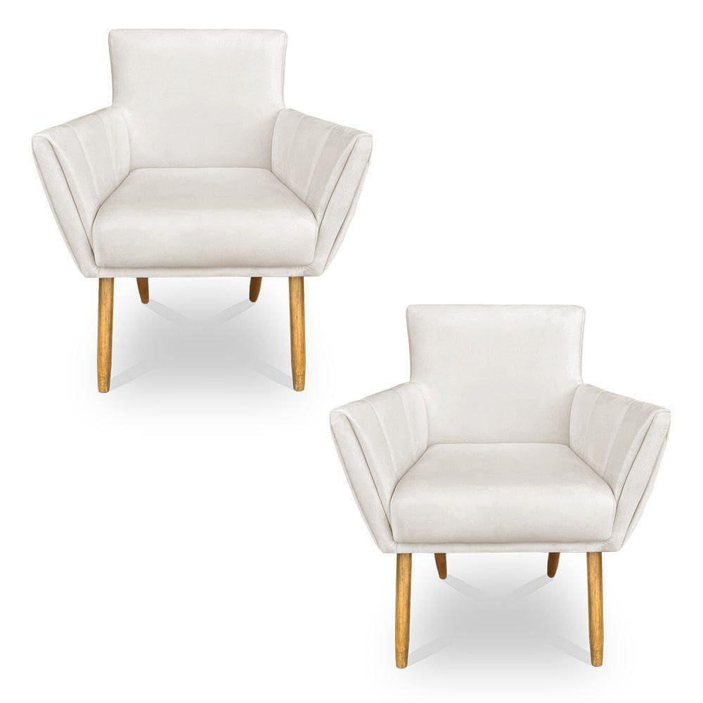 Kit 2 Poltronas Decorativa Leticia Suede Pés Palito Castanho - Pallazio Cor Marrom Rato