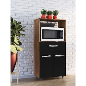 Balcão Multiuso Luna 60cm Nicho para Forno 2 Portas 1 Gaveta - Savana/Preto Móblis