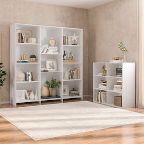 Kit com 1 Estante Livreiro 11 Nichos Odelia e 1 Estante Multiuso 6 Nichos Geórgia Branco