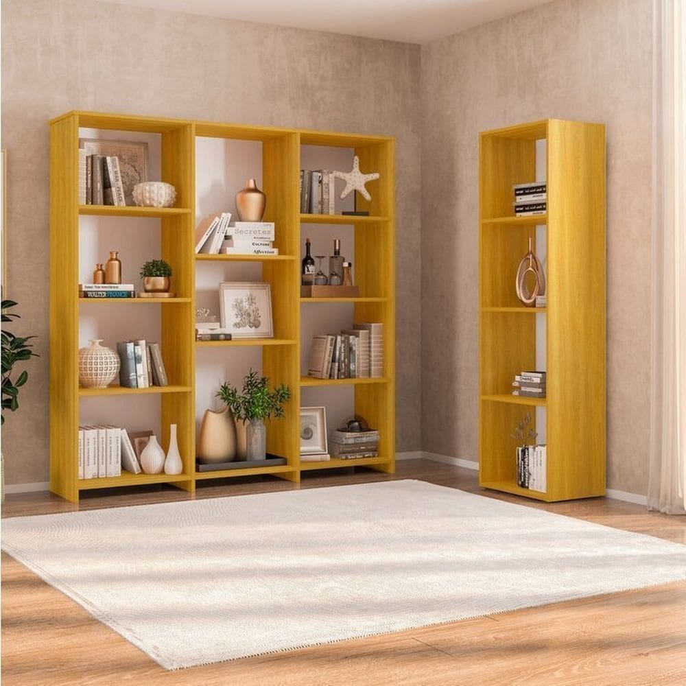 Kit com 1 Estante Livreiro 11 Nichos Odelia e 1 Estante Modular 4 Nichos Calum Freijó