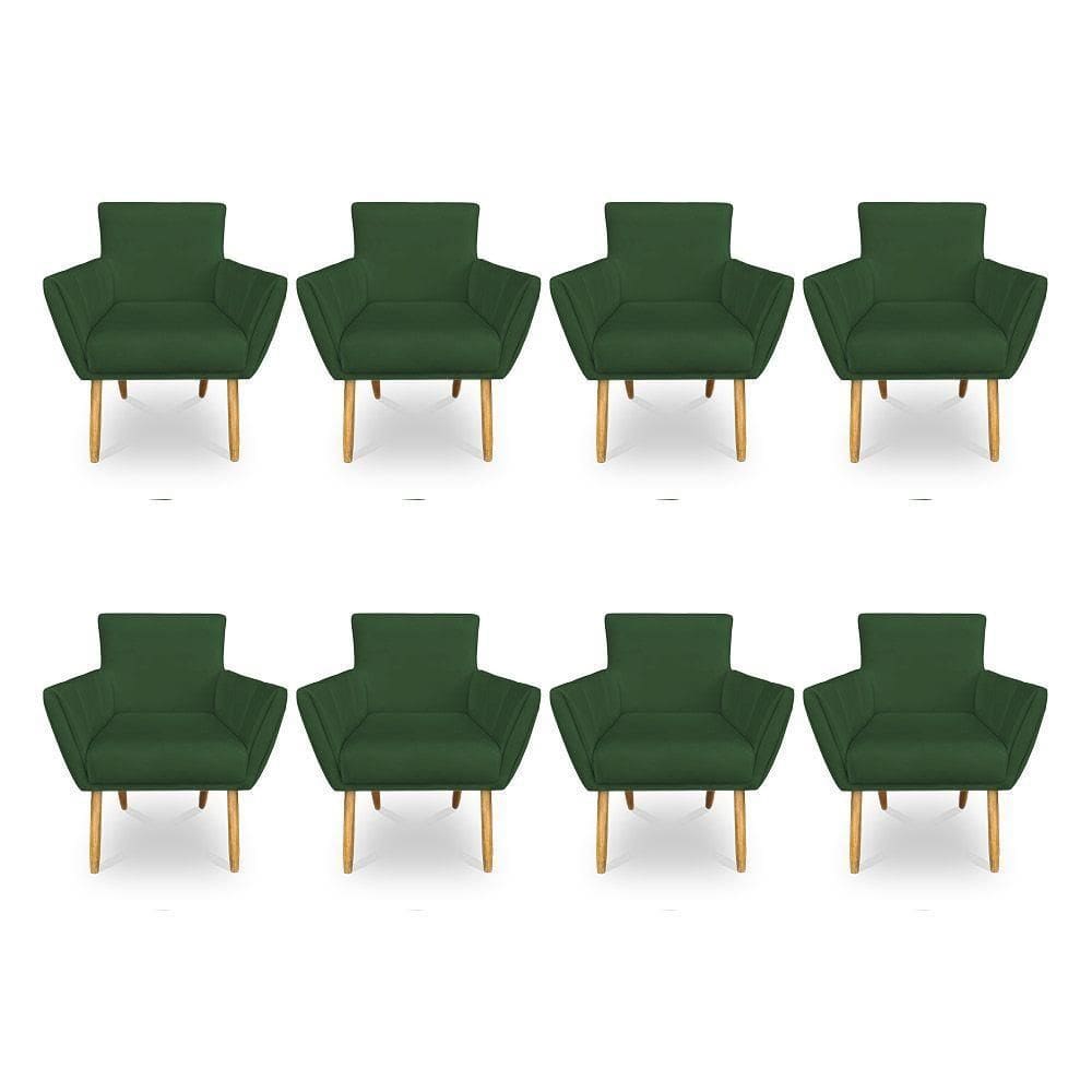 Kit 8 Poltronas Decorativa Leticia Suede Verde Pés Palito Castanho - Pallazio