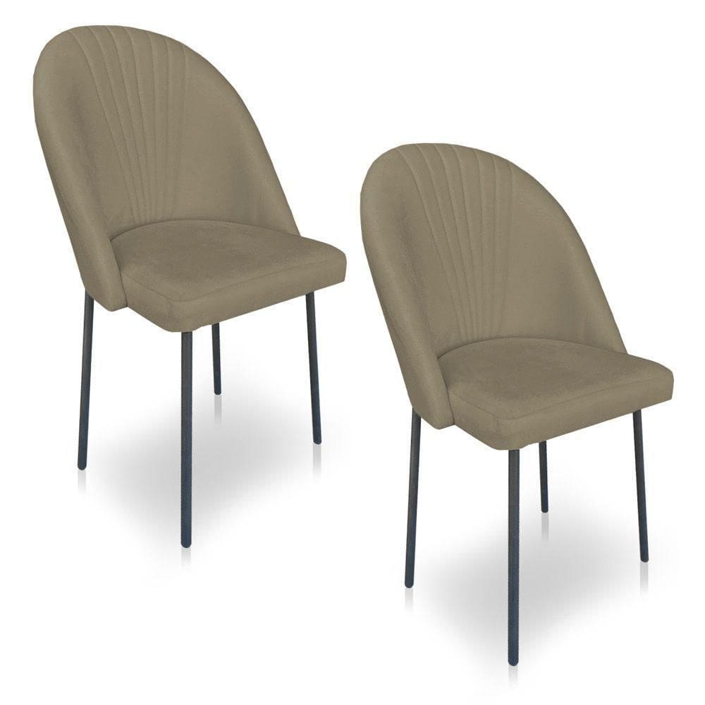 Kit 2 Cadeiras Poltrona De Jantar Ariel Suede Marrom Rato Pés De Ferro Preto - Pallazio