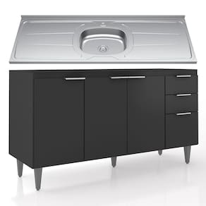 Balcão De Cozinha Com Pia Inox 150cm Pérola Z34 Preto Mpozenato