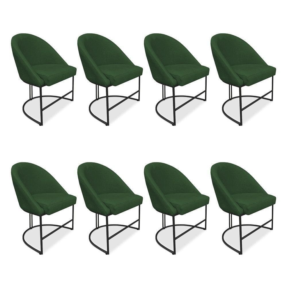 Kit 08 Cadeiras Poltrona De Jantar Bela Suede Verde Base Metálica Industrial Preto - Pallazio