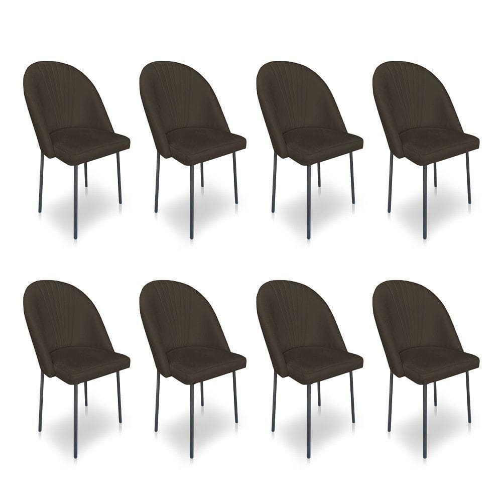 Kit 8 Cadeiras Poltrona De Jantar Ariel Suede Marrom Pés De Ferro Preto - Pallazio