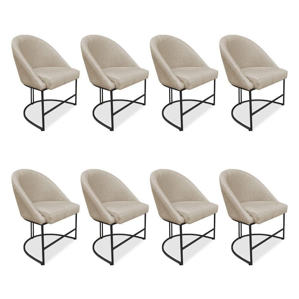Kit 08 Cadeiras Poltrona De Jantar Bela Suede Base Metálica Industrial Preto - Pallazio Cor Marrom Rato