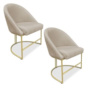 Kit 02 Cadeiras Poltrona De Jantar Bela Veludo Bege Base Metálica Industrial Dourado - Pallazio