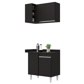 Balcão 1 Porta Denver E Armário Aéreo Austin De Canto Preto - Lumil