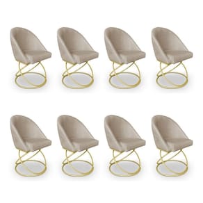 Kit 08 Cadeiras Poltrona De Jantar Bela Linho Bege Base Metálica Luxo Dourado - Pallazio
