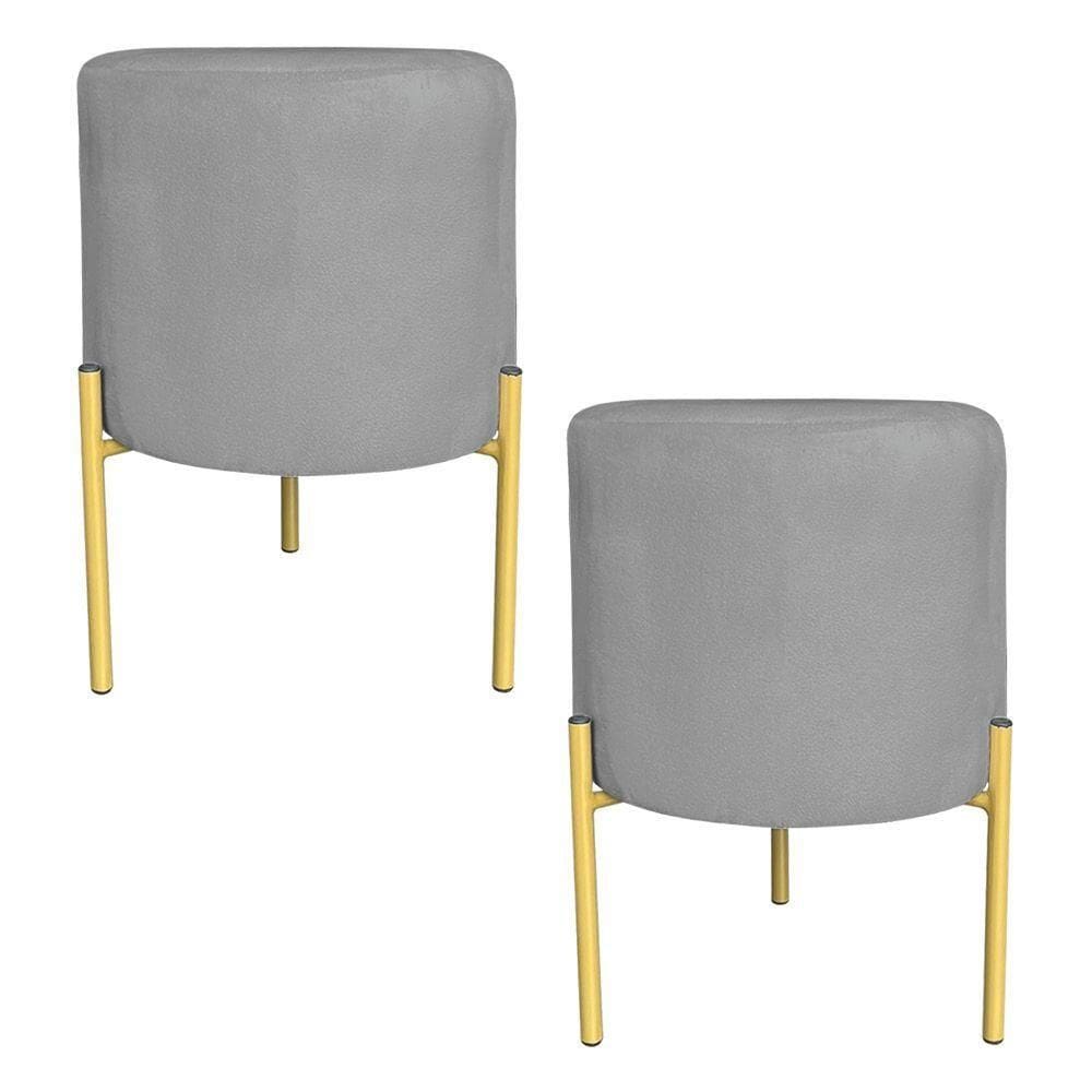 Kit 2 Puffs Decorativo Soren Suede Grafite Pés De Ferro Dourado - Pallazio