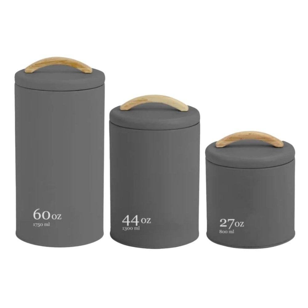 Conjunto De Potes De Metal + Bambu 3 Peças Sense Chumbo Ou