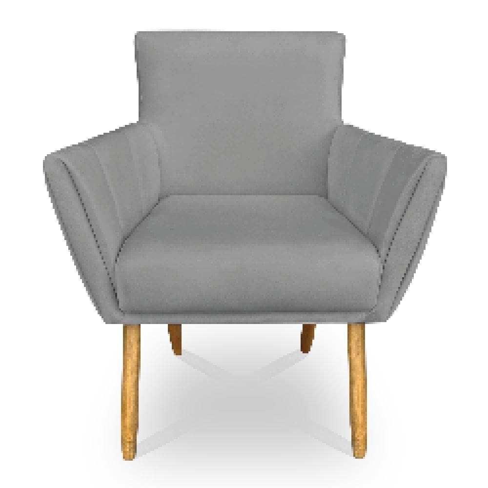 Poltrona Decorativa Leticia Suede Grafite Pés Palito Castanho - Pallazio